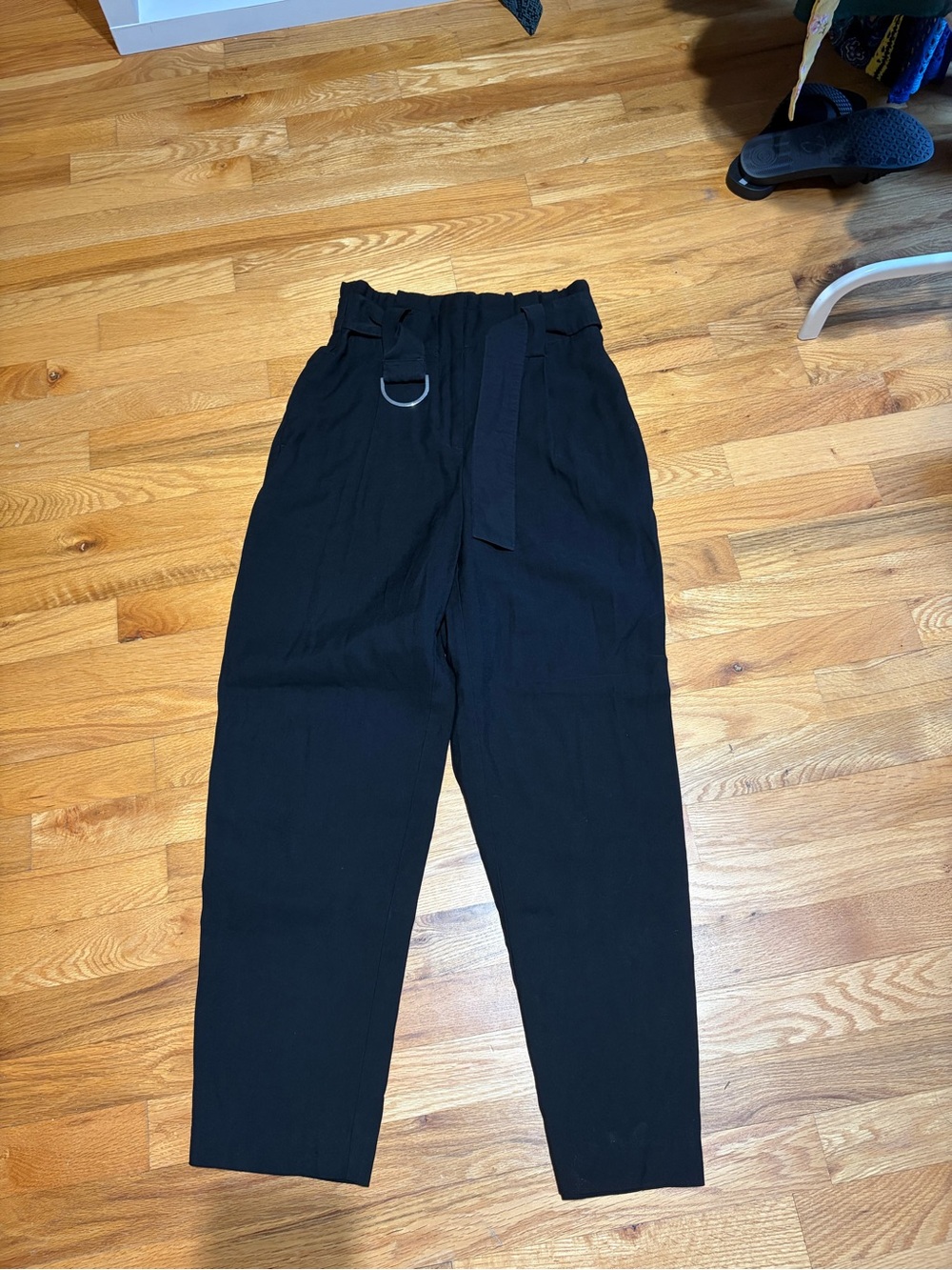 Woman’s Black Paperbag Waist Trousers with Belt